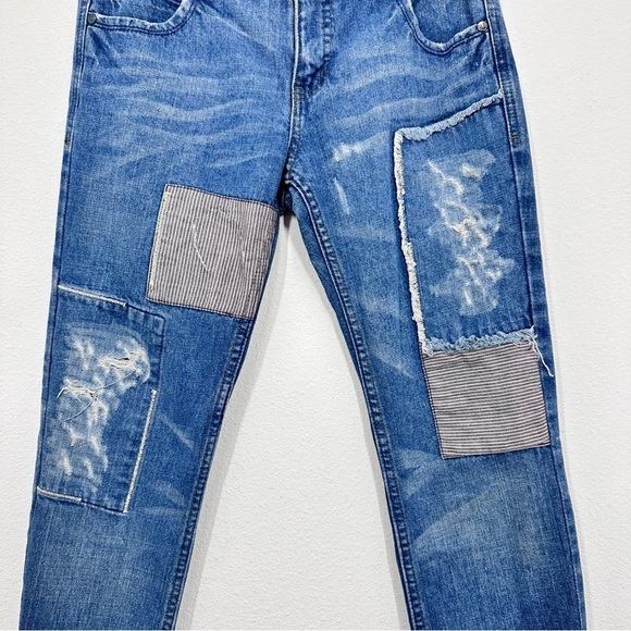 Folded & Hung Patchwork Slim Fit High Rise Medium Wash Denim Jeans Size 30‎ - Picture 3 of 7